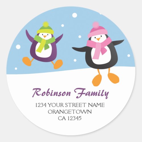 Penguins in the Snow Christmas Address Stickers