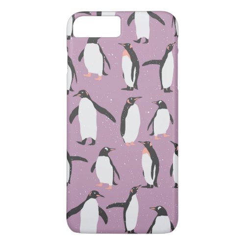 Penguins in the Snow on Purple Background iPhone 8 Plus7 Plus Case