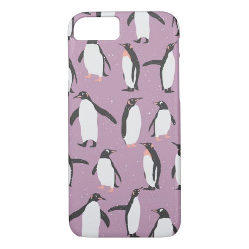 Penguins in the Snow on Purple Background iPhone 87 Case