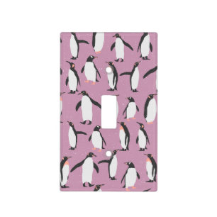 Penguins in the Snow on Purple Background Light Switch Cover