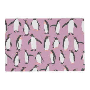 Penguins in the Snow on Purple Background Placemat