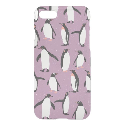 Penguins in the Snow on Purple Background iPhone SE87 Case