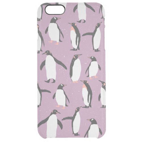 Penguins in the Snow on Purple Background Clear iPhone 6 Plus Case