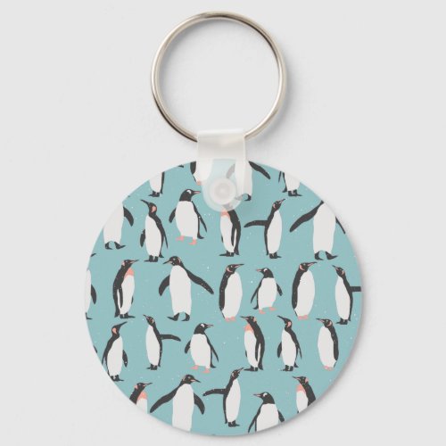 Penguins in the snow pattern keychain