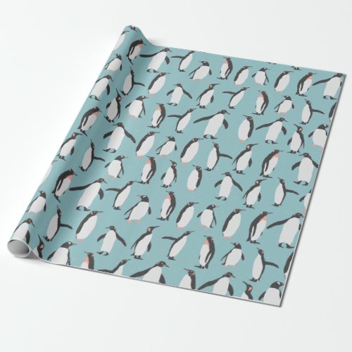 Penguins in the snow pattern wrapping paper