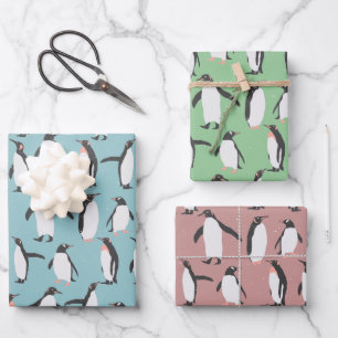 Penguins in the snow pattern wrapping paper sheets