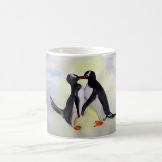 Penguins Kiss  Watercolor Drawing  Mug