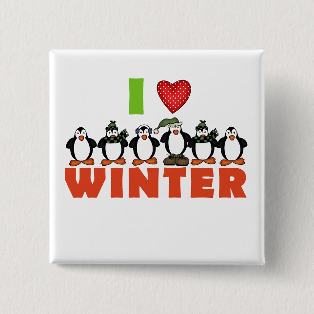 Penguins Love Winter Tshirts and Gifts Pinback Button (Front)