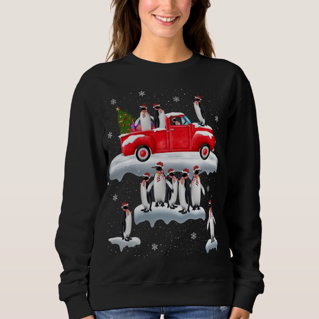Penguins Lover Red Truck Santa Hat Penguin Christm Sweatshirt (Front)