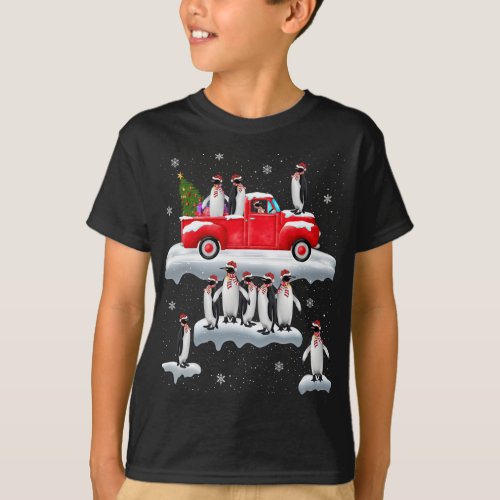 Penguins Lover Red Truck Santa Hat Penguin Christm T_Shirt