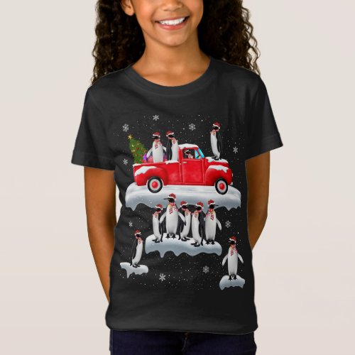 Penguins Lover Red Truck Santa Hat Penguin Christm T_Shirt