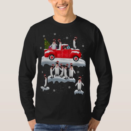 Penguins Lover Red Truck Santa Hat Penguin Christm T_Shirt