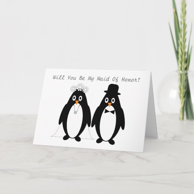 Penguins Maid Of Honor Request Invitation (Front)