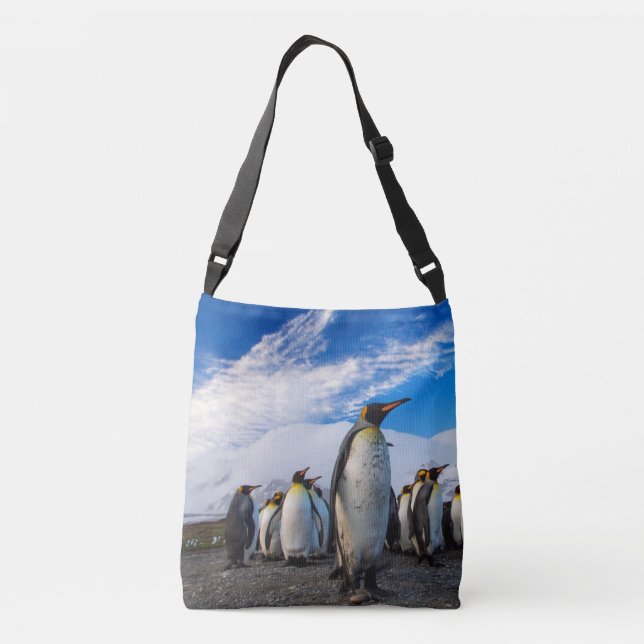 Penguins Marching Blue Sky Crossbody Bag (Back)