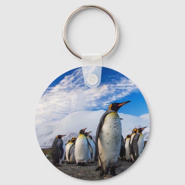 Penguins Marching Blue Sky Keychain (Front)