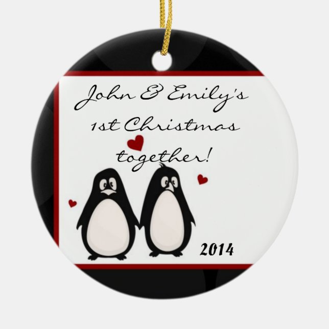 Penguins Mate for Life Personalized Name Ornament (Front)