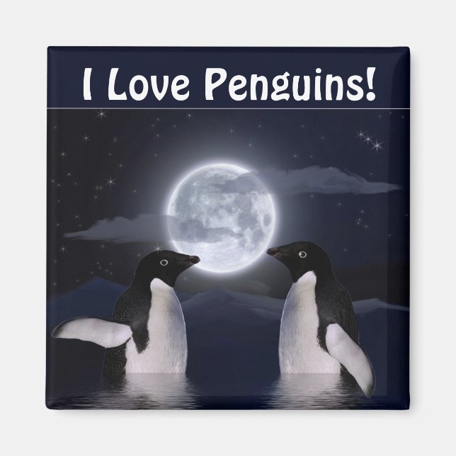 PENGUINS & MOON Wildlife-lover Art Magnet (Front)