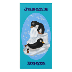 Penguins napping door sign