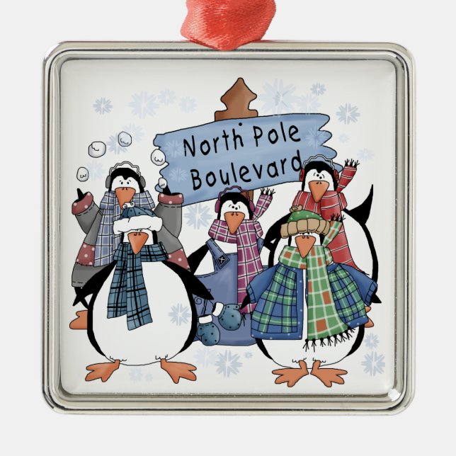 Penguins North Pole Holiday Keepsake Ornament (Front)