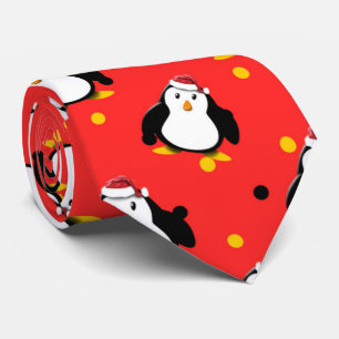 Penguins on christmas mood Santa hat and fun Neck Tie