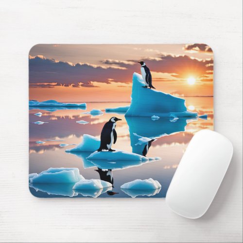 Penguins On Melting Icebergs Mouse Pad