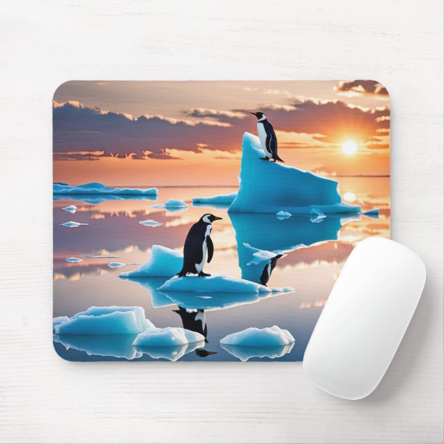 Penguins On Melting Icebergs Mouse Pad (With Mouse)