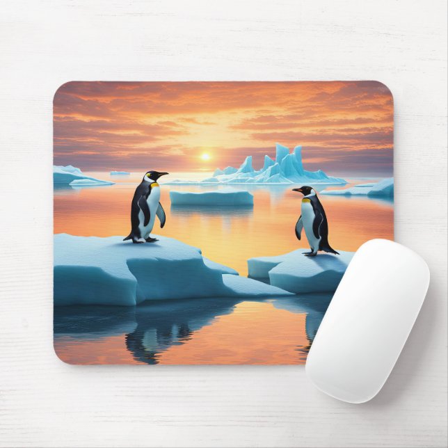 Penguins On Melting Icebergs Mouse Pad (With Mouse)