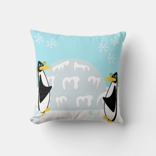 Penguins on Parade Throw Pillow