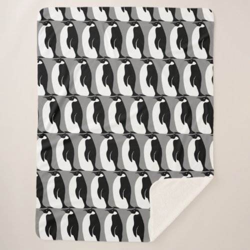 Penguins Pattern Gray Black White Sherpa Blanket