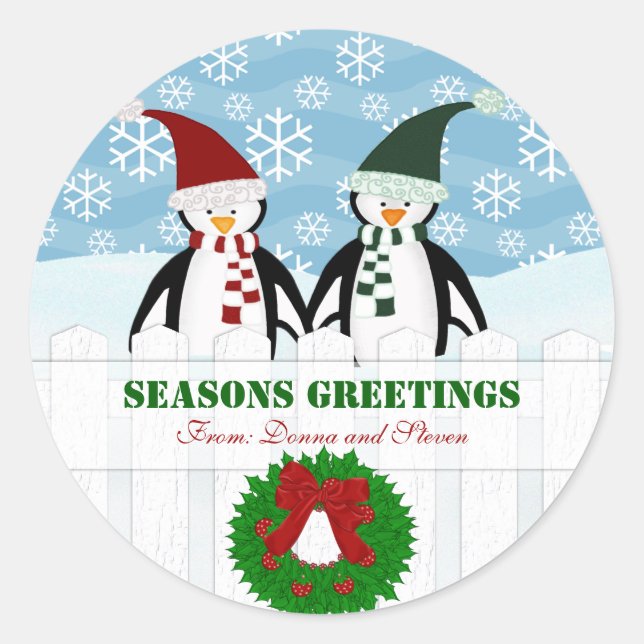 Penguins Personalized Christmas Stickers (Front)