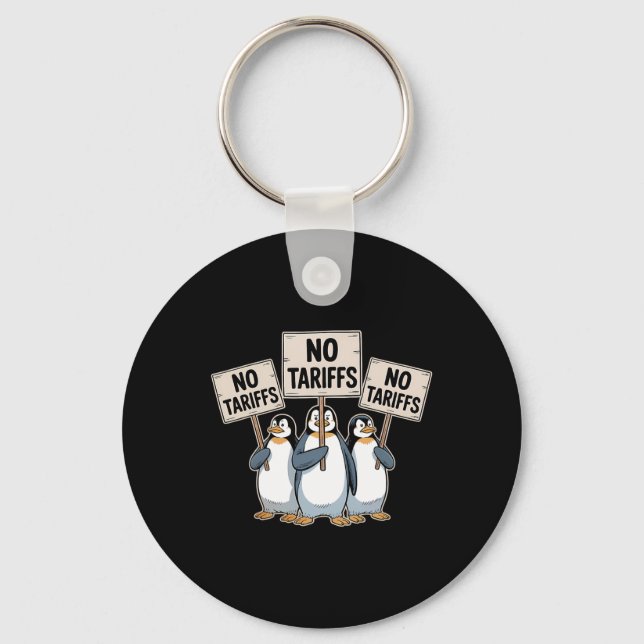 Penguins Protest Against Trump Tariffs Funny Pengu Keychain (Front)