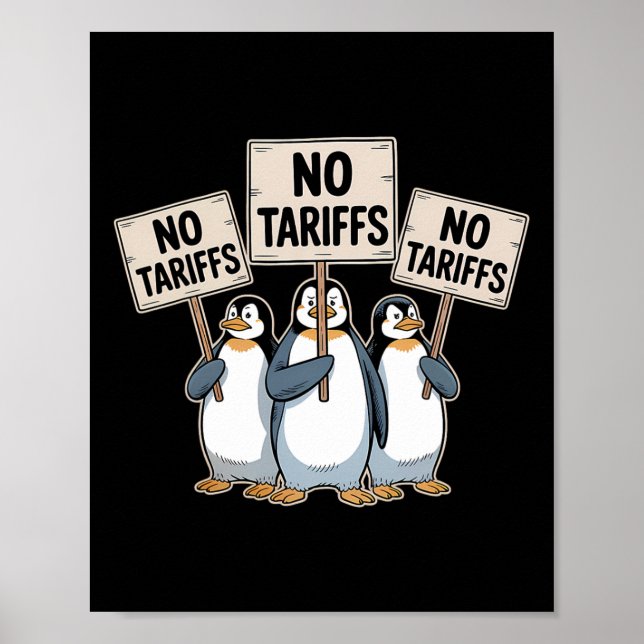 Penguins Protest Against Trump Tariffs Funny Pengu Poster (Front)