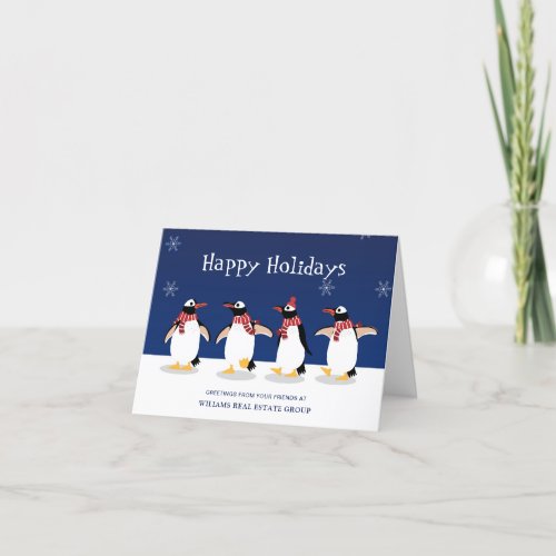 Penguins Red Scarf Christmas Corporate Greeting Holiday Card