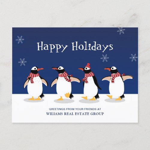 Penguins Red Scarf Christmas Corporate Greeting Holiday Postcard