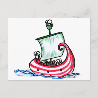 Penguins Sailing in a Christmas Boat Holiday Postcard
