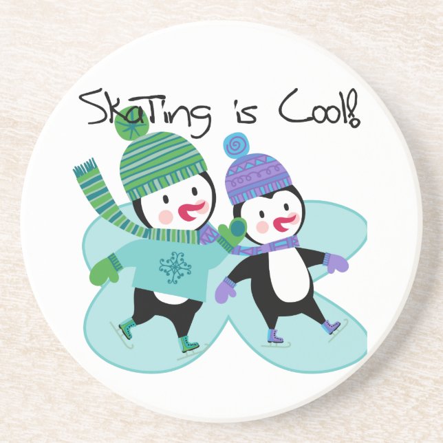 Penguins Skating is Cool Sandstone Coaster (Front)