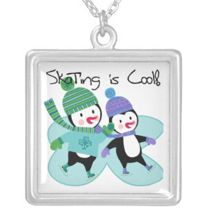 Penguins Skating is Cool Silver Plated Necklace