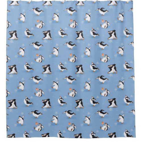 Penguins skating pattern shower curtain