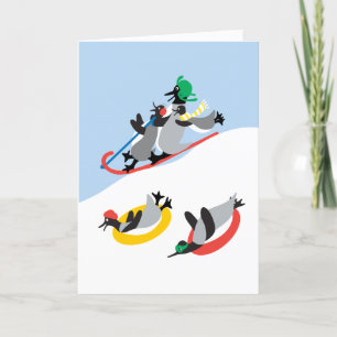 Penguins Sledding Custom Card