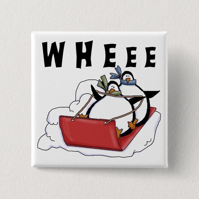 Penguins Sledding Tshirts and Gifts Pinback Button (Front)