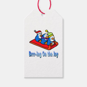 Penguins Sledding Winter Holiday Scene Gift Tags