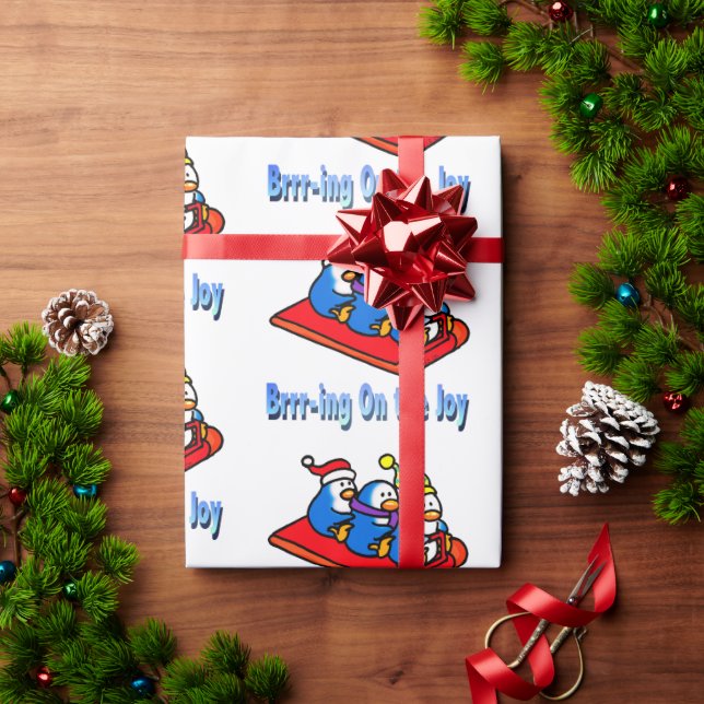 Penguins Sledding Winter Holiday Scene Wrapping Paper (Holiday Gift)