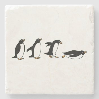 Penguins Sliding Stone Coaster by PugWiggles at Zazzle