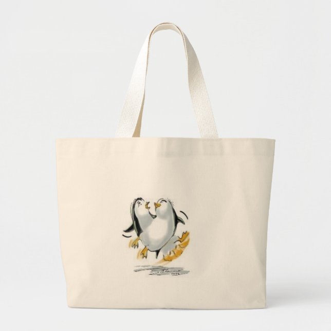penguins slipping large tote bag (Front)