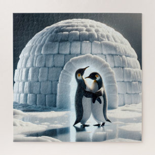 Penguins Slow Dancing By Igloo Jigsaw Puzzle
