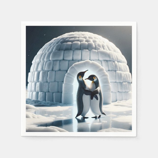 Penguins Slow Dancing By Igloo Napkins (Front)