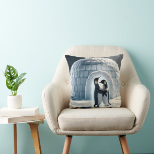 Penguins Slow Dancing By Igloo Throw Pillow