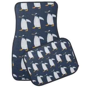 Penguins: Small Dark Watercolor Car Floor Mat