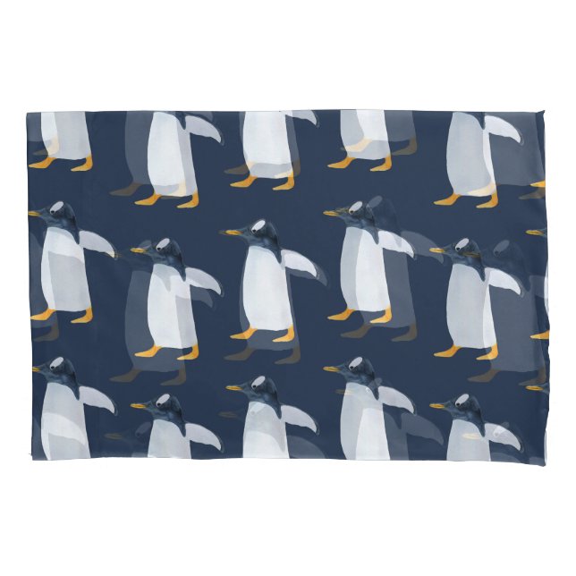 Penguins: Small Dark Watercolor Pillow Case (Front)