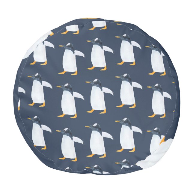 Penguins: Small Dark Watercolor Pouf (Bottom)
